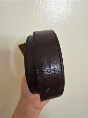 Black Croc-Embossed Leather Belt with Gold Hardware